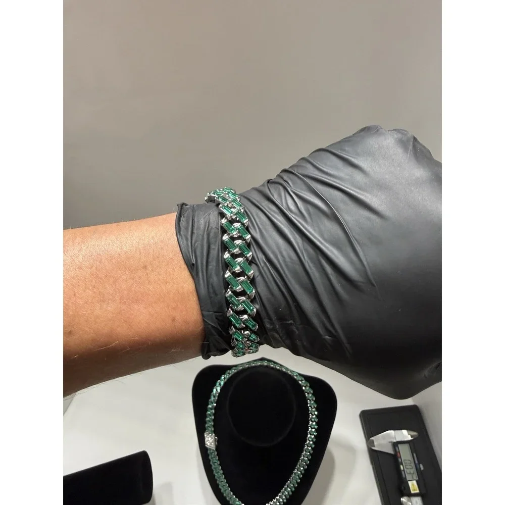 green iced out cuban necklace & bracelet, you get both, sizes 18 & 8 11.5mm